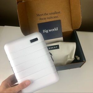 Away “The Mini” Suitcase in White. BNWT. Sold Out.